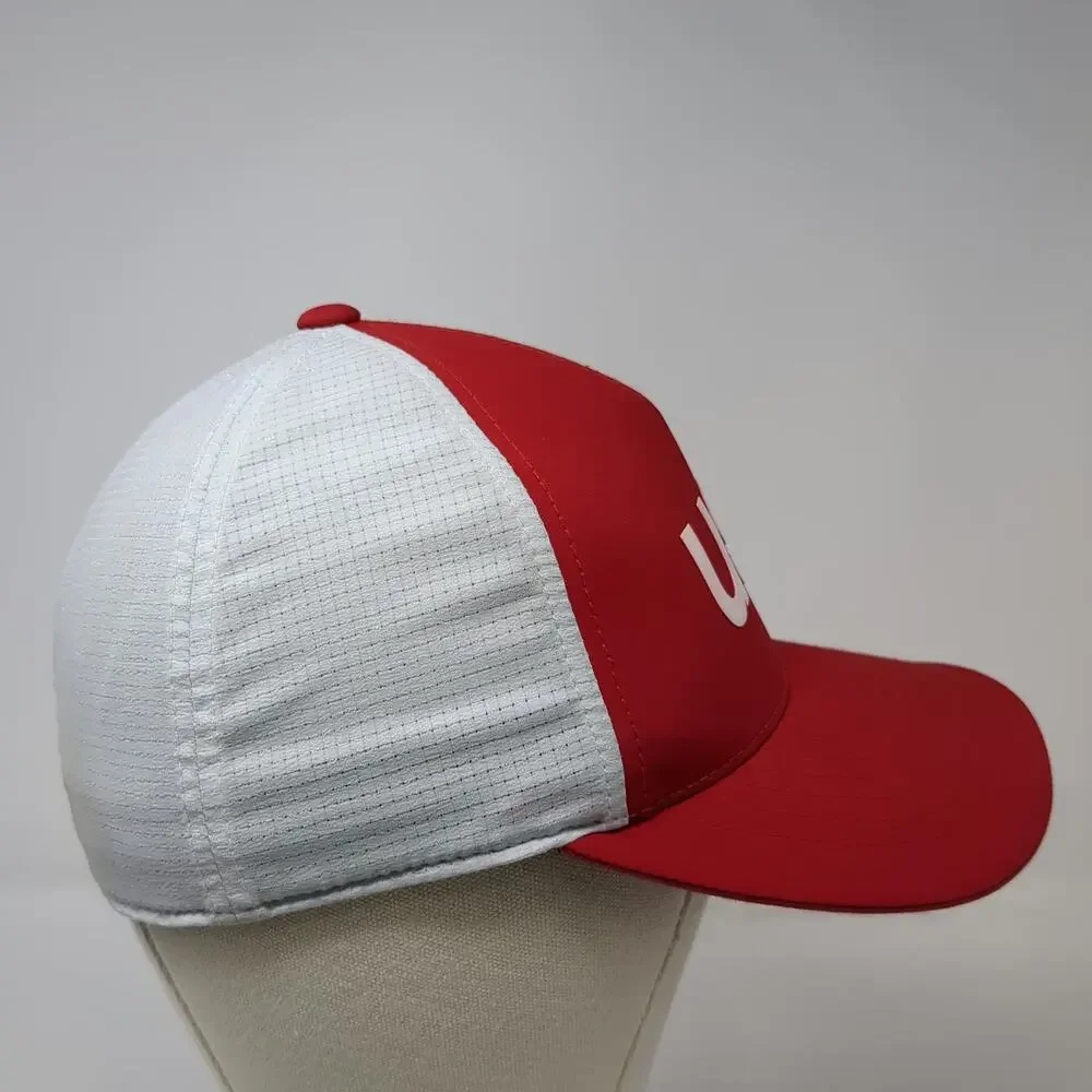 adidas 5 Panel Hat Red White M USA Mesh Flexfit Polyester Graphic Golf Sport